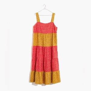 Madewell Button Back Tiered Midi Dress in Colorblock Calico